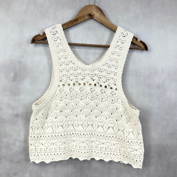 House Of Harlow Womens Set L Crochet Knit Ivory Wide Leg Boho Resort Coastal - Picture 4 of 10